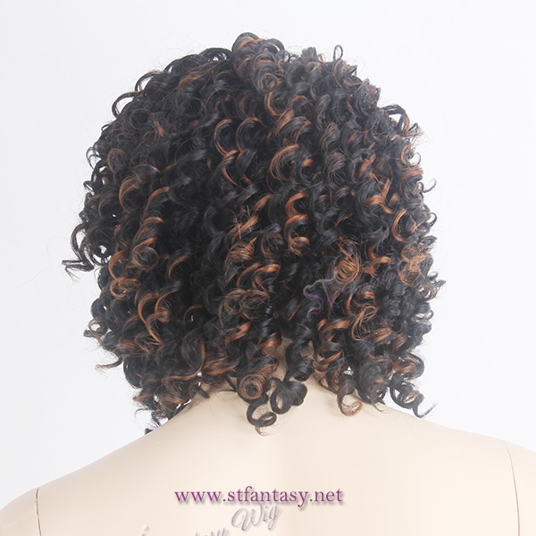 Hand made spiral water wave black-brown mixed wigs manufacturer