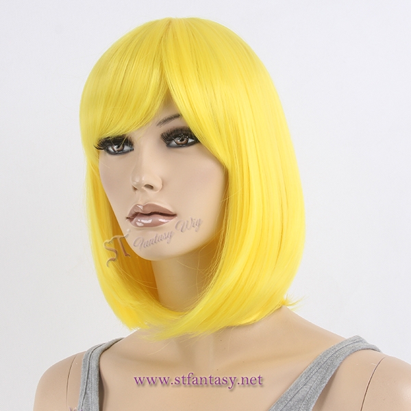 Short bob wigs yellow colour women party wigs supplier