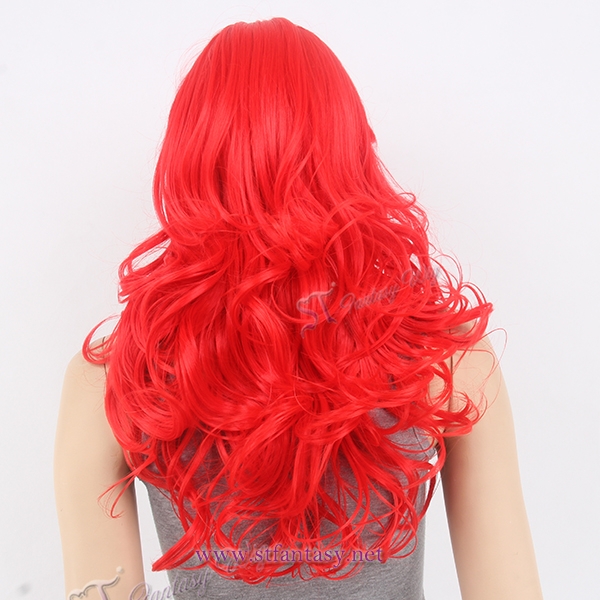 Curling long chinese red Heat Resistant Synthetic wigs for party