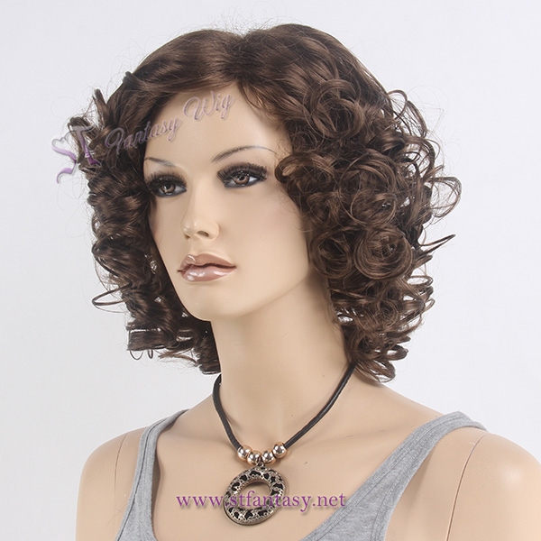 Short curly heat resistant synthetic hair fake wigs for retailiers