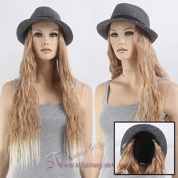 2017 new arrival fashion synthetic wig style ombre blonde hair wig with hat