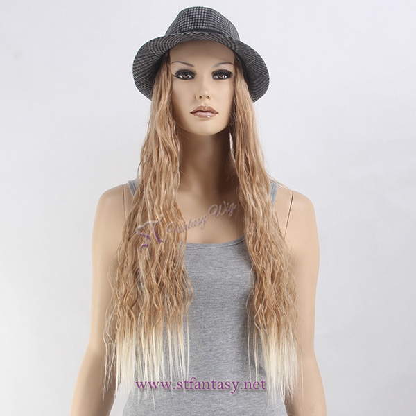 2017 new arrival fashion synthetic wig style ombre blonde hair wig with hat