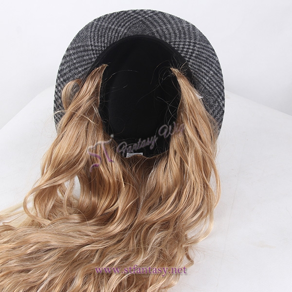 2017 new arrival fashion synthetic wig style ombre blonde hair wig with hat