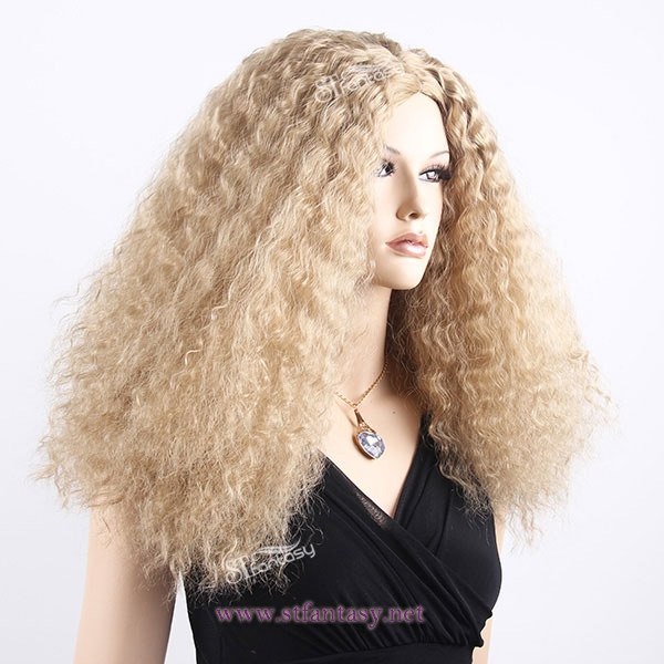 Factory wholesale golden blonde fluffy synthetic long wig for african american women