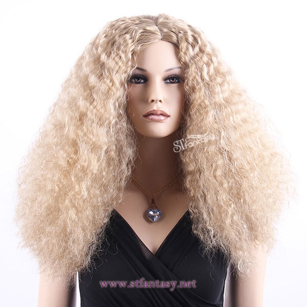 Factory wholesale golden blonde fluffy synthetic long wig for african american women