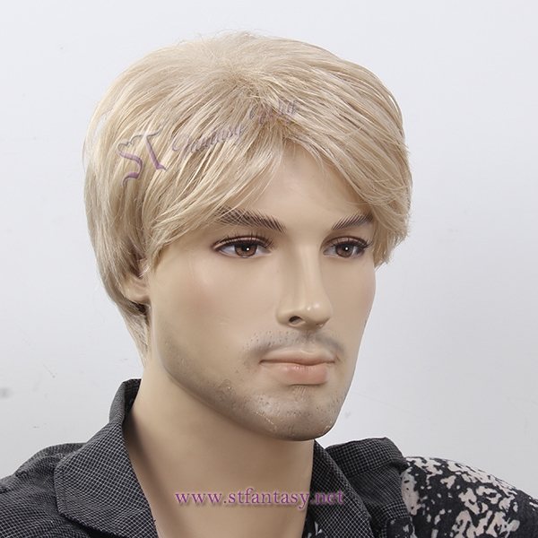 CE identification short blonde man wigs for American,japanese synthetic wig wholesale