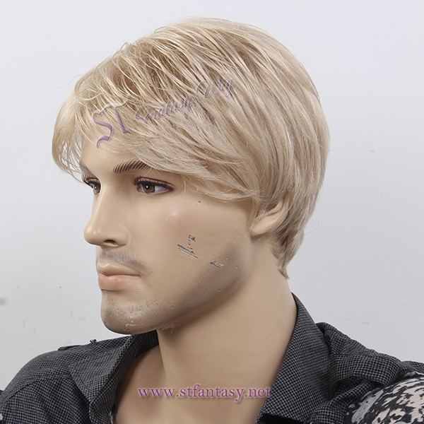 CE identification short blonde man wigs for American,japanese synthetic wig wholesale