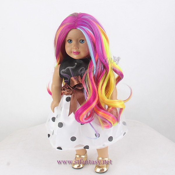 17 inches spring rainbow doll wig body wave long wig for american girl doll