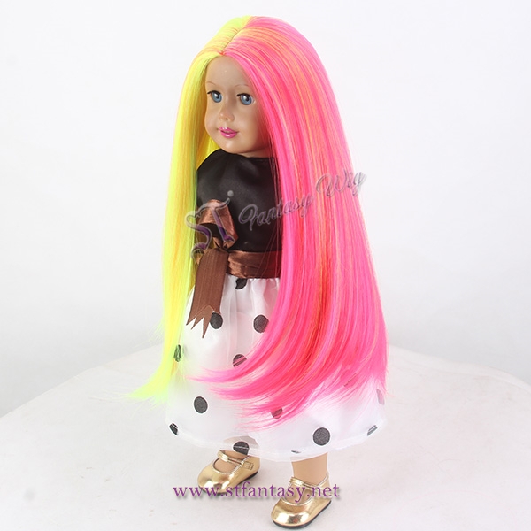 Half yellow half red middle side cosplay doll wig summer american girl doll wig for doll wholesale