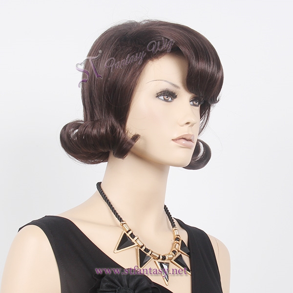 1920s Style 12inches Short Dark Brown Flame Resistant Synthetic Wig For Women With Side Bang Wholesale