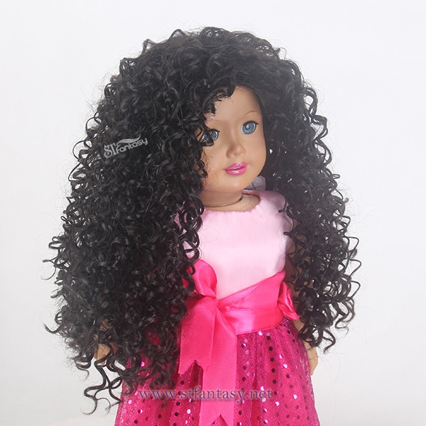 Wholesale Wig Supplier In China Cheap Long Black Kinky Curly Afro Style 2017 Newest Heat Resistant Synthetic Hair Doll Wig For 18 Inch American Girl