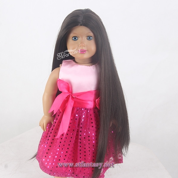 China Wholesale Wig 15” Long Black Silky Straight Wave Heat Resistant Synthetic Hair Doll Wig For 18 Inch American Girl Doll