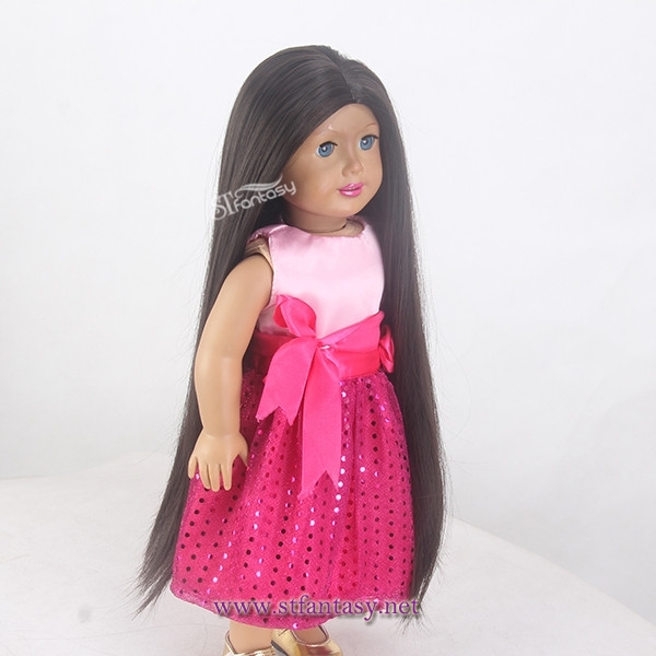 China Wholesale Wig 15” Long Black Silky Straight Wave Heat Resistant Synthetic Hair Doll Wig For 18 Inch American Girl Doll