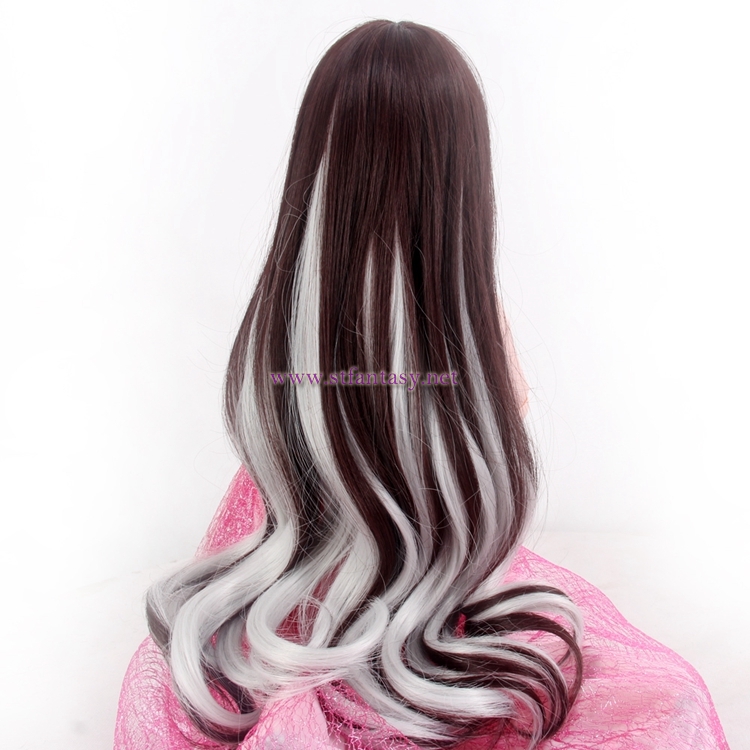 Cheap Doll Wig Wholesale 17inch Super Long Two Colors Mixing Brown And Grey Sd/Bjd 18inch American Girl Doll Quality Synthetic Wig With Bang