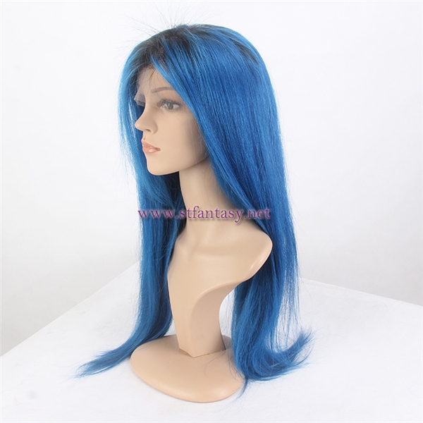 Top Quality Dark Roots Blue Hair Long Silky Straight 100 Brazilian Remy Human Hair 360 Lace Wig Cheap Wholesale