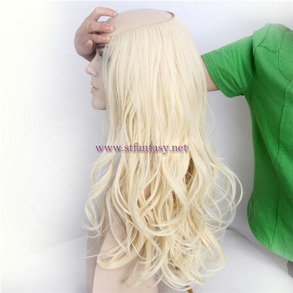 2017 New Design U Part Blonde Wavy High Quality Invisible Synthetic Half Wig From China For White Women