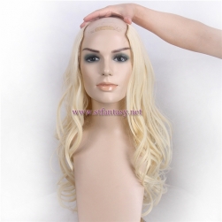 2017 New Design U Part Blonde Wavy High Quality Invisible Synthetic Half Wig From China For White Women