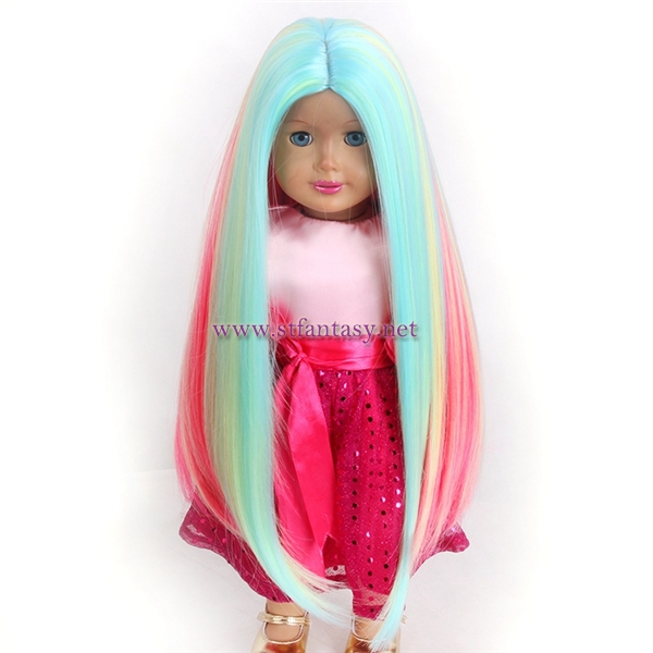 Exclusive Colorful Middle Part Rainbow Long Silky Straight 15inch Doll Wig For American Girl Doll Wigs For Sale Cheap