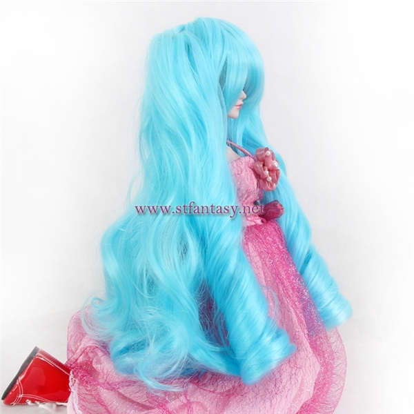 Wholesale Wig Suppliers Cheap Blue Hatsune Miku Long Super Wave Cosplay Doll Wig For Bjd Sd Blyth Doll