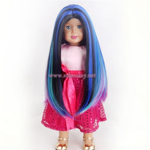 Doll Wig Wholesaler In China High Quality Synthetic Blue Green Purple Yellow Mixed 15inch Doll Wigs For American Girl Doll