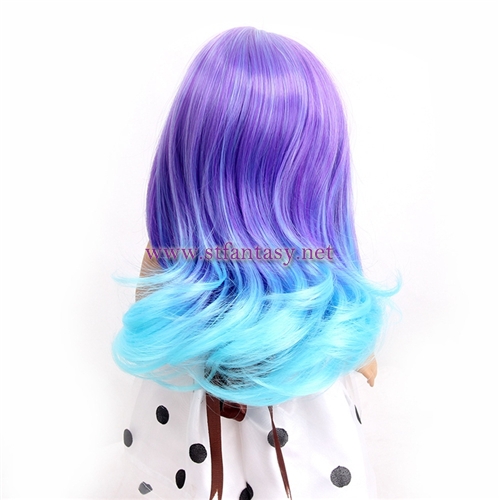 China Doll Wig Supplier High Quality Purple Blue Long Curly Synthetic 18inch American Girl Doll Wig Size 10-11