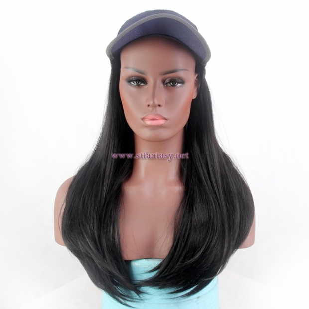 Wholesale Bald Wigs Natural Looking Long Black Synthetic Hair Hat Wig For Black Women