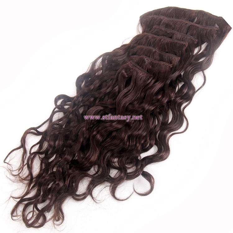 100% Brazilian Human Hair Wholesale Natural Brown 7 Sets Hair Pieces Curly Clip In Hair Extension