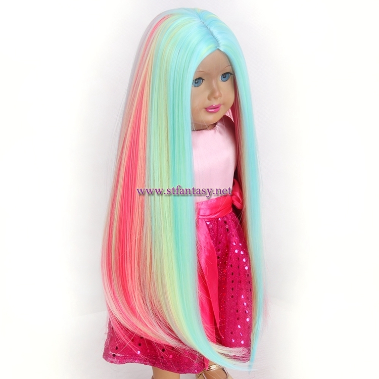 Rainbow Colours Wig Wholesalers Cheap Sale Long Straight Synthetic Hair 18inch American Doll Wig