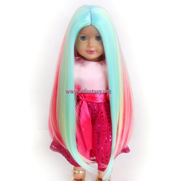 Rainbow Colours Wig Wholesalers Cheap Sale Long Straight Synthetic Hair 18inch American Doll Wig