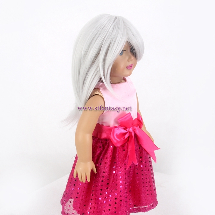 China Manufacturer Wholesale Cheap Silver Grey Wig Long Straight Synthetic Hair Doll Wig For 18 Inch American Girl