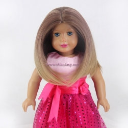 Natural Ombre Brown Synthetic Hair Wig Middle Length Straight Hair Doll Wig For American Girl European Exports