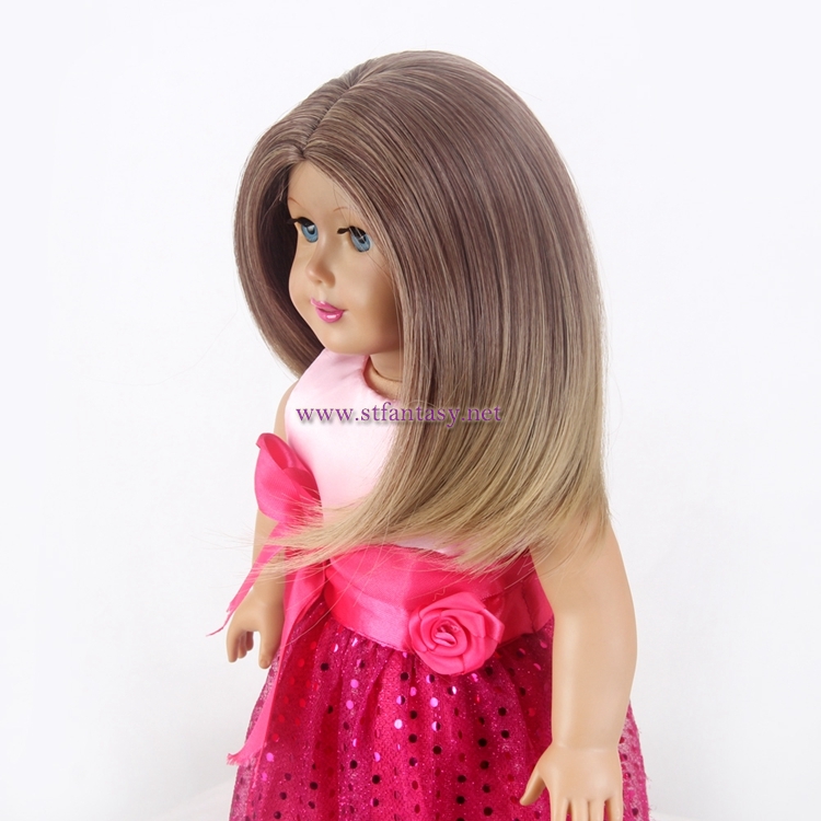 Natural Ombre Brown Synthetic Hair Wig Middle Length Straight Hair Doll Wig For American Girl European Exports