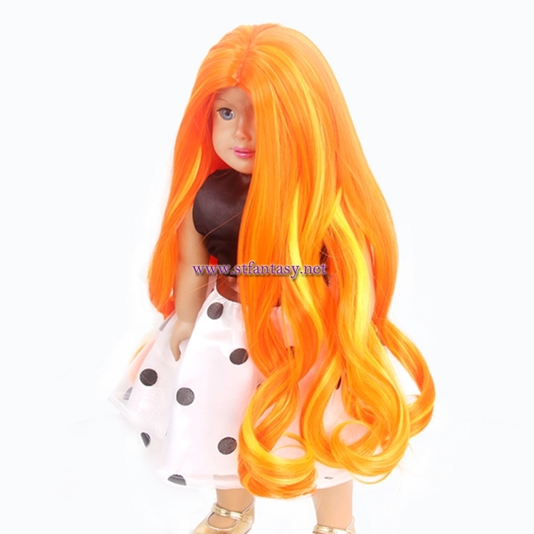 Chinese Wigs Wholesale Cheap Best Quality Orange Long Curly Synthetic Hair 18inch American Doll Wig