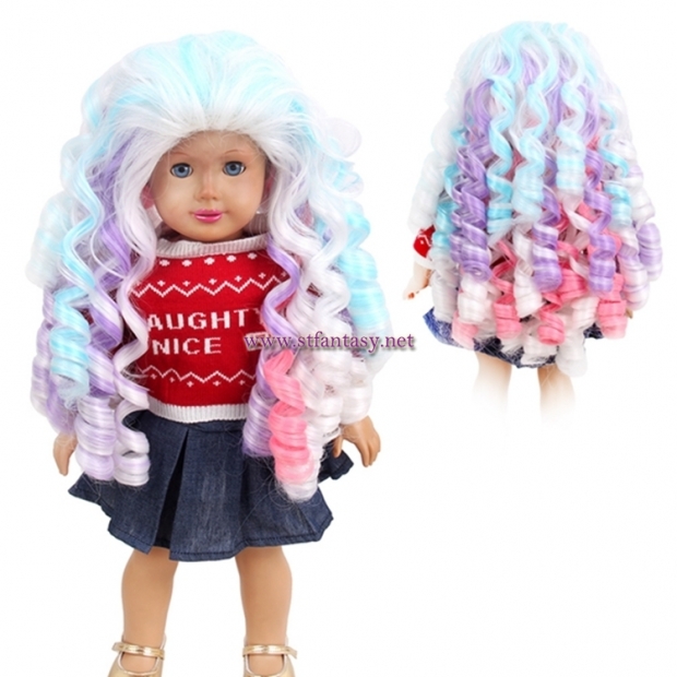 Usa Hot Sale Long Curly Synthetic Wigs Rainbow Color Doll Wigs For American Girl Doll