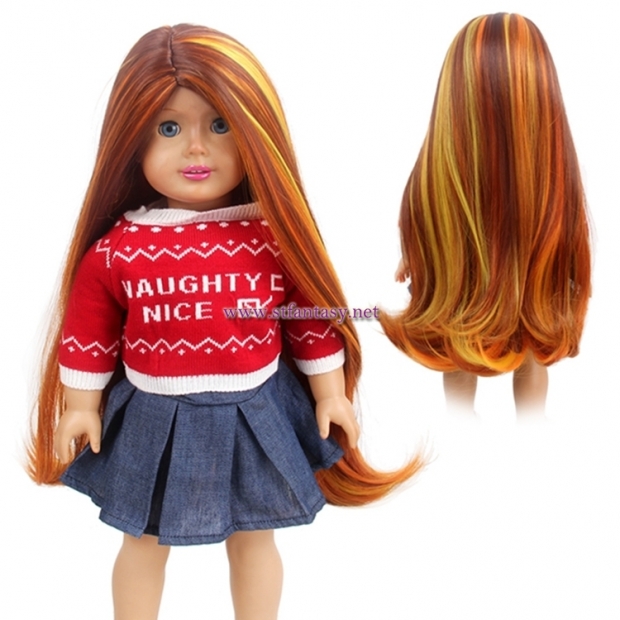 Wholesale Realistic Wigs Cheap Long Straight Hair Brown Mixed Color Doll Wigs For American Girl Doll