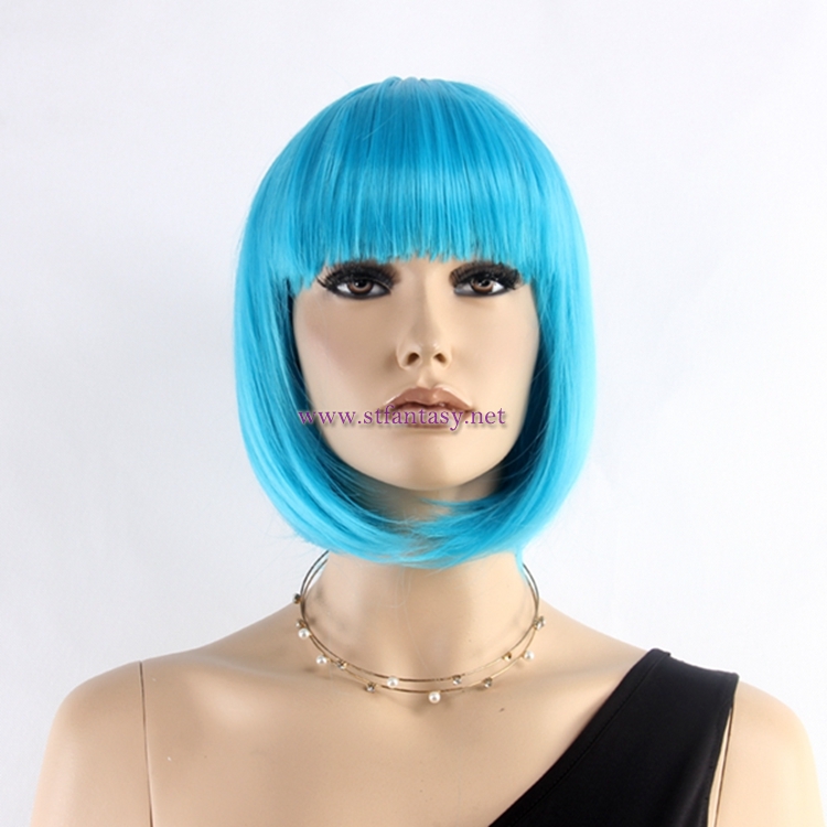 Synthetic Hair Wholesale 12inch Blue Bob Wigs Short Straight Hair Party Wigs For Women