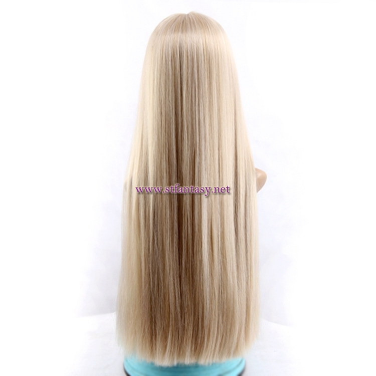 28 Inch Straight Long Blonde Wig Synthetic Hair Half Wig For Women