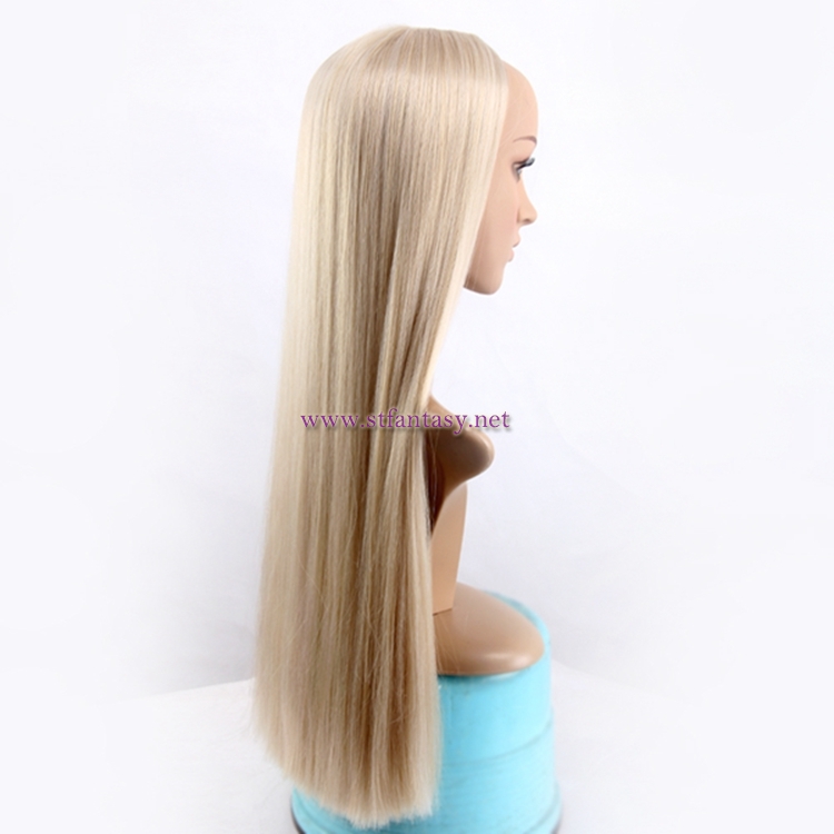 28 Inch Straight Long Blonde Wig Synthetic Hair Half Wig For Women