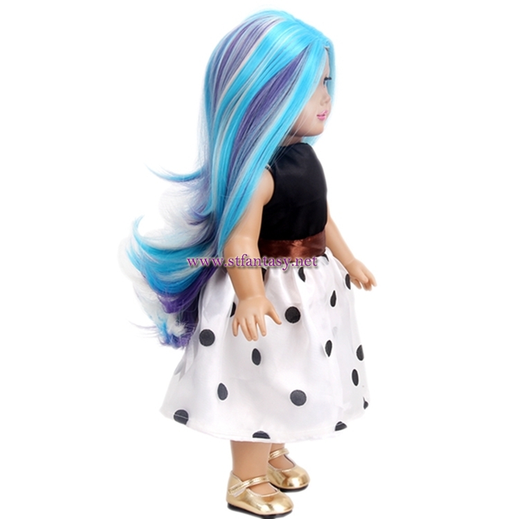 Cheap Wigs Online Wholesale 15inch Long Curly Bule Mixed Color Doll Wig For American Girl