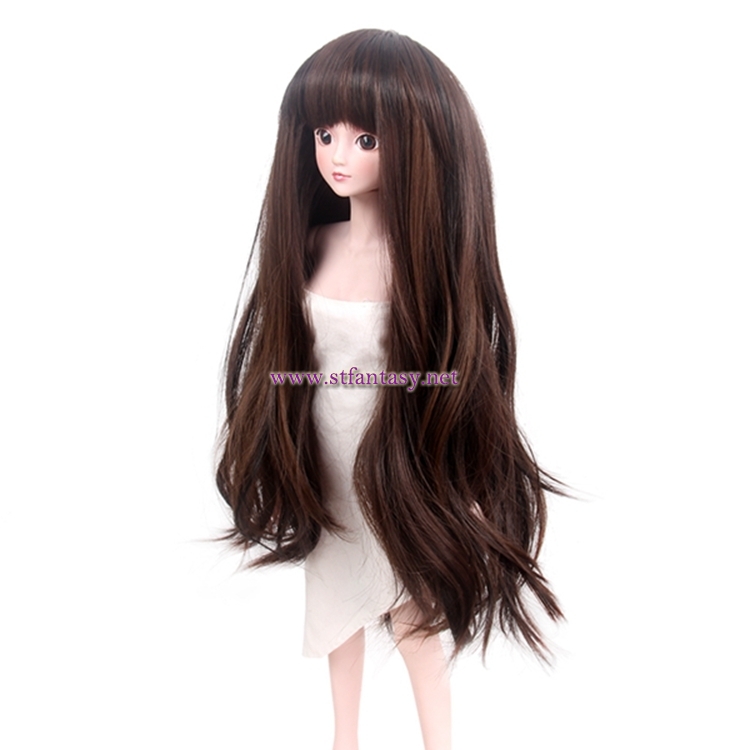 Wig Factory Wholesale Fluffy Long Straight Natural Brown Synthetic Hair Bjd Wig For Dolls