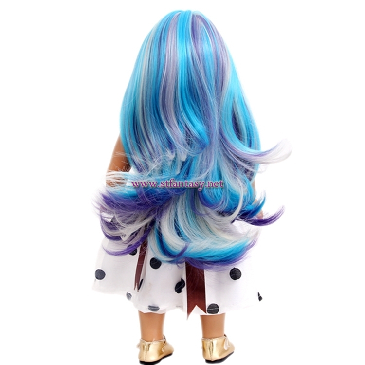 Cheap Wigs Online Wholesale 15inch Long Curly Bule Mixed Color Doll Wig For American Girl