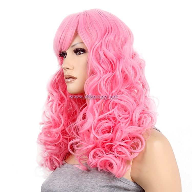 Wholesale Anime Wigs Women Long Curly Pink Synthetic Hair Cosplay Wig For Party