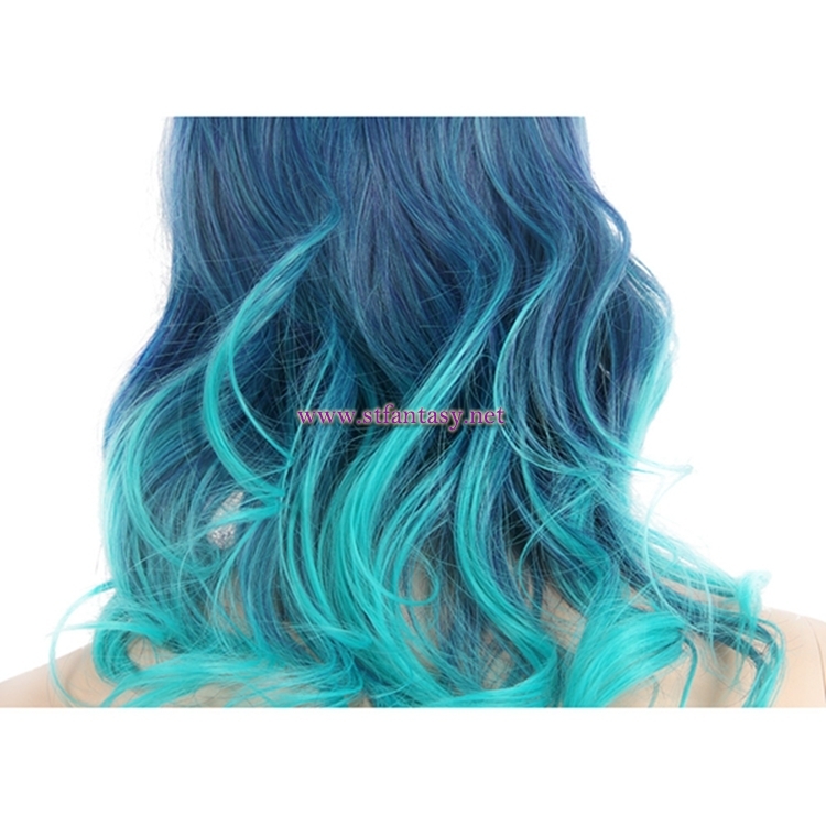 Gradient Blue Wig Heat Resistant Synthetic Hair Non-Mainstream Cosplay Wig For Women