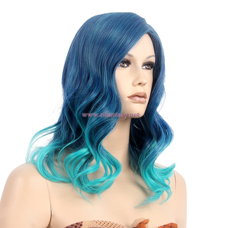 Gradient Blue Wig Heat Resistant Synthetic Hair Non-Mainstream Cosplay Wig For Women