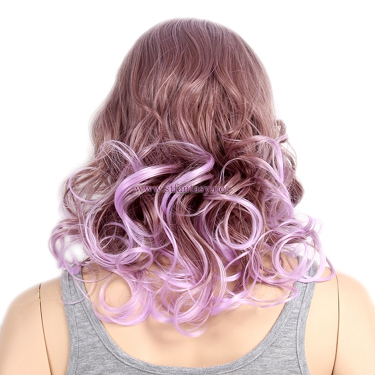 18inch Women Curly Wig Cosplay Purple Gradient Synthetic Hair Wig For Party