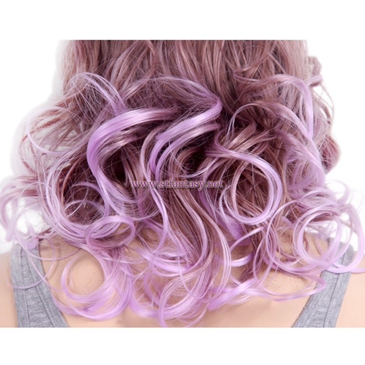 18inch Women Curly Wig Cosplay Purple Gradient Synthetic Hair Wig For Party