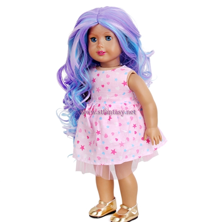 Wholesale Long Curly Wig Purple Mixed Blue Synthetic Hair Wig For American Girl Doll