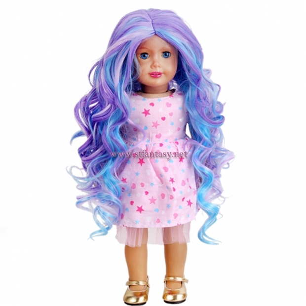 Wholesale Long Curly Wig Purple Mixed Blue Synthetic Hair Wig For American Girl Doll