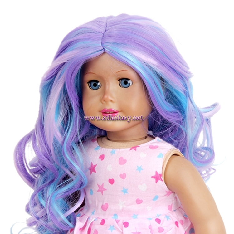 Wholesale Long Curly Wig Purple Mixed Blue Synthetic Hair Wig For American Girl Doll