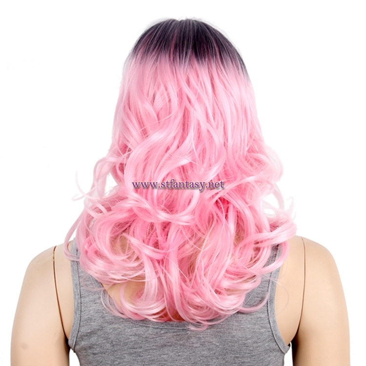 Wholesale Quality Wigs Women Middle-Long Curly Synthetic Hair Pink Wig For Cosplay